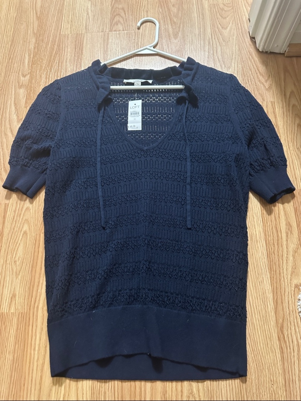 LOFT Navy Open-Knit Short-Sleeve Sweater, NWT
